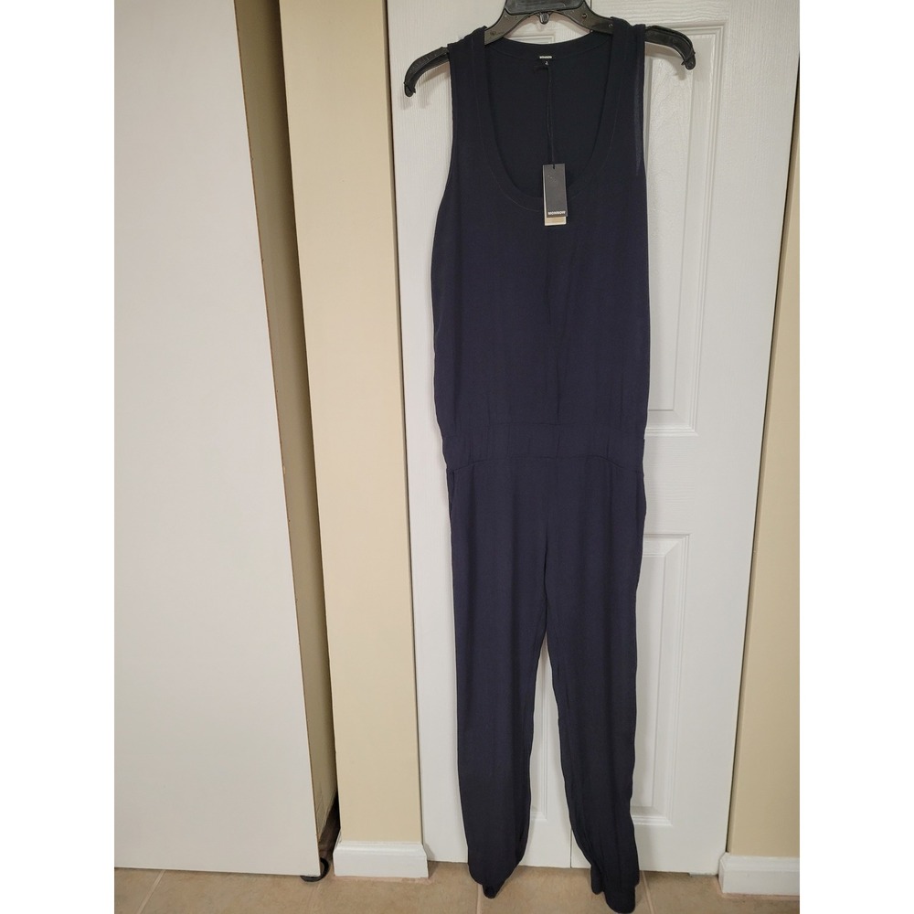 Monrow Navy Zip Front Fashionable‎ Travel Jogger Jumpsuit Size S NWT USA
